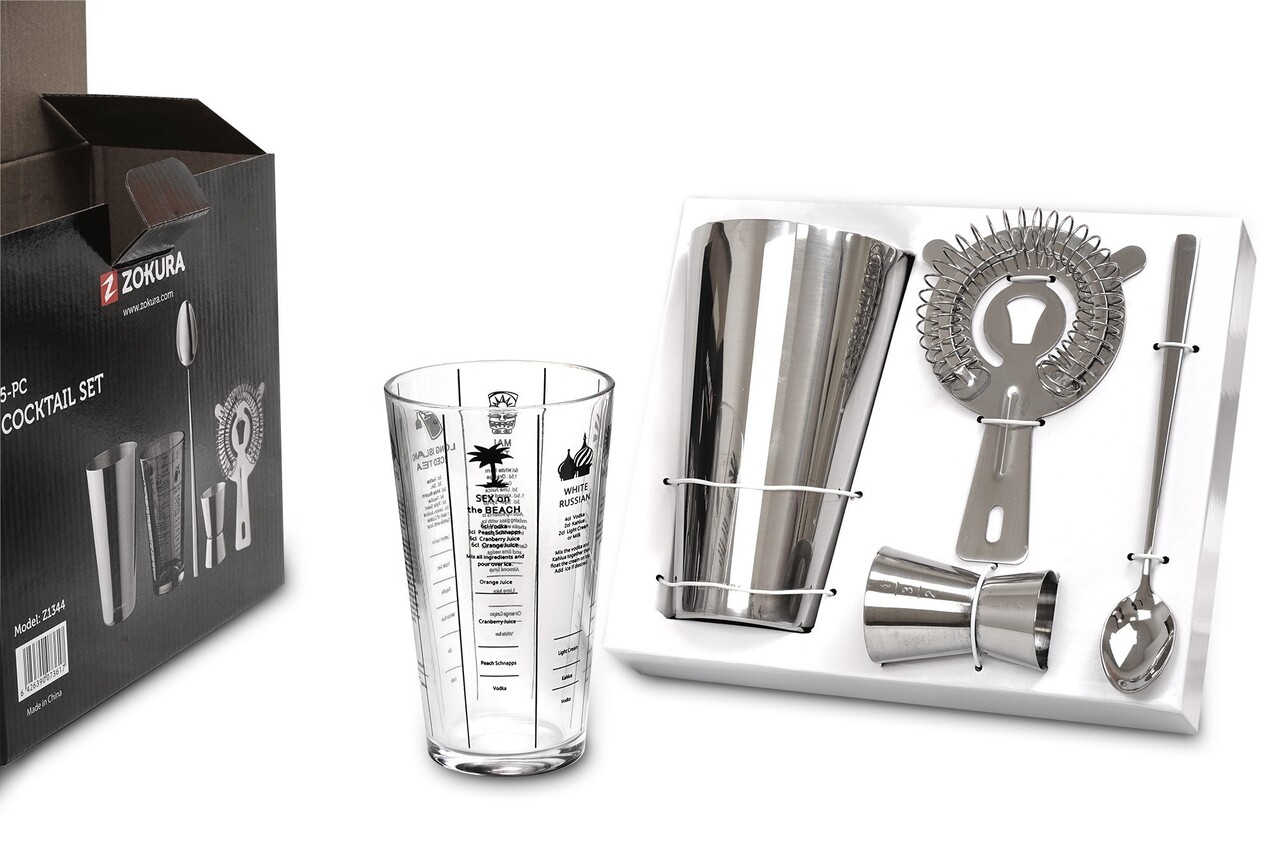 Set cocktail shaker 5 piese, inox - Zokura - imagine 2