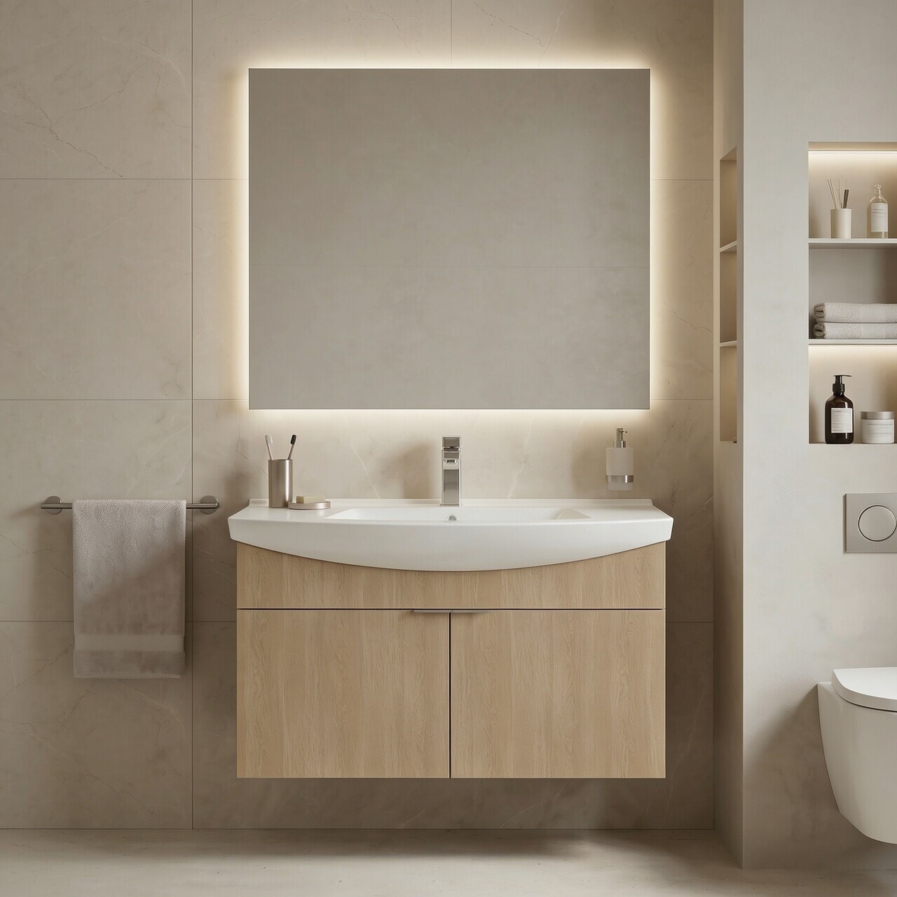 Dulap de baie cu chiuvetă, Hanah Home, Purus 80, Stejar Sonomo