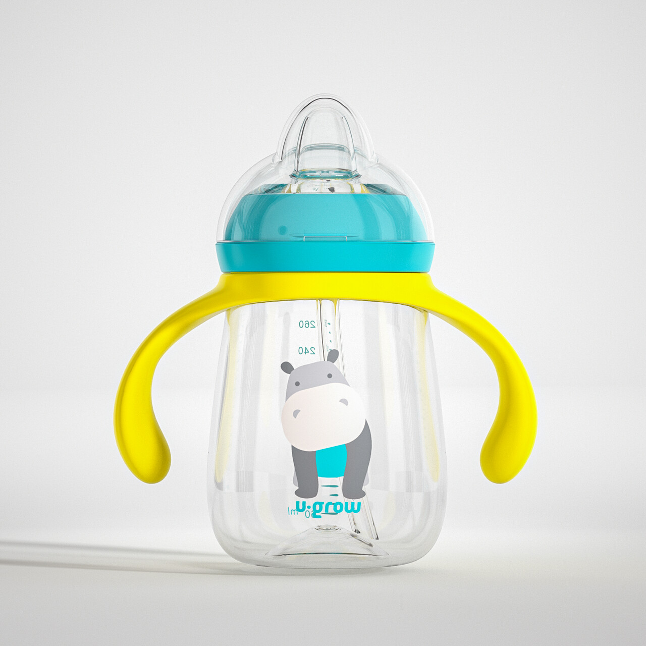 Set sticluta pentru copii U-grow, 260 ml, tritan/polipropilena/silicon, albastru/galben - view 3