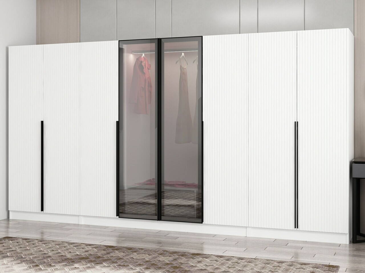 Dulap pentru haine, Hanah Home, Nisa, 360x210x52 cm, Alb — imaginea 3