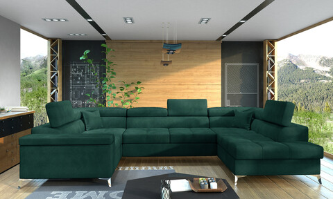 Coltar extensibil dreapta 6 locuri ELTAP, Th-17, Thiago, 342x208x88 cm, lemn/poliester, verde inchis