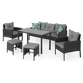 Set mobilier pentru gradina/terasa, Clary, 6 piese, otel/fibre sintetice, negru/gri