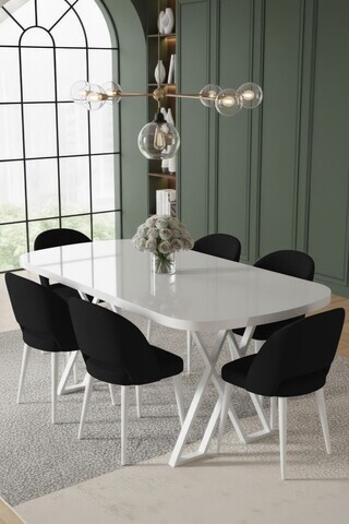 Set masa si scaune (7 piese), Hanah Home, Arvon, Alb/Negru