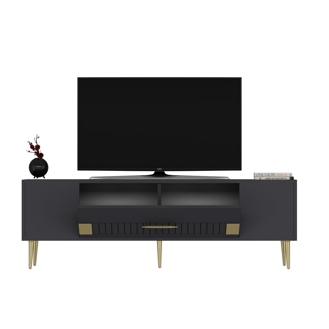 Comoda TV, Olivia, Dekolp4, Antracit / Aur - 3 | YEO