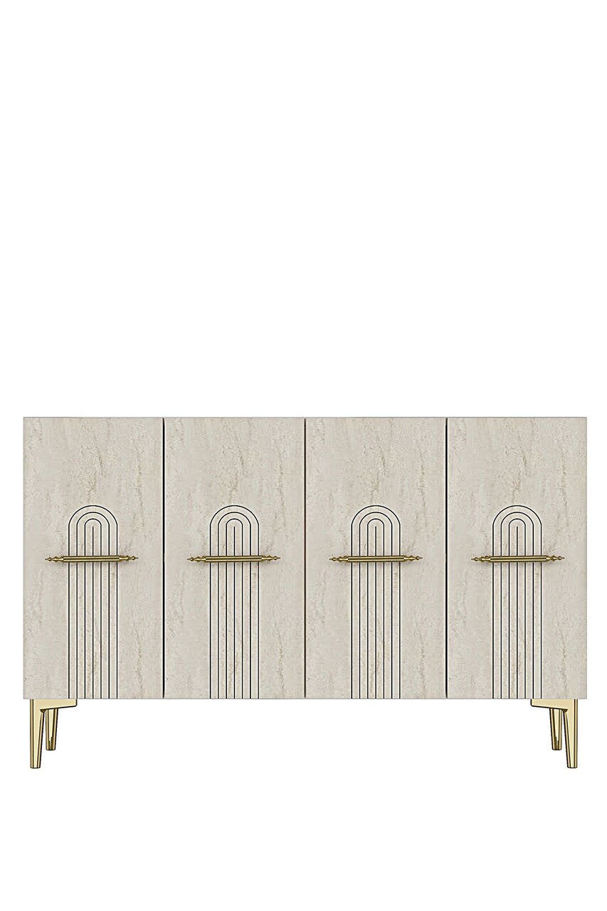 Consola, Hanah Home, Ida 120, 120x79x32 cm, White / Travertine / Gold - view 5