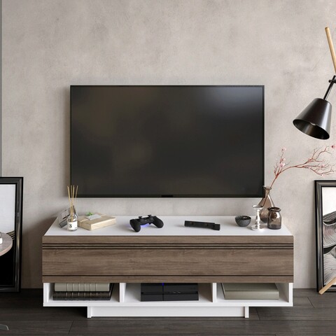 Comoda tv, decorotika, celestia, 120x36.8x40 cm, alb / nuc