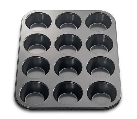 Tava pentru copt briose, Kuchenprofi, 27 x 35 cm, otel carbon, gri antracit