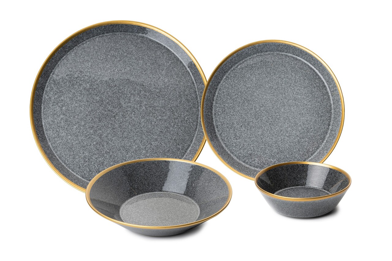 Set de cină (16 bucăți), L'essentiel Maison, 719KTP9738, Farfurie: 20 x 20 x 3 cm (4 bucăți), Negru - view 2