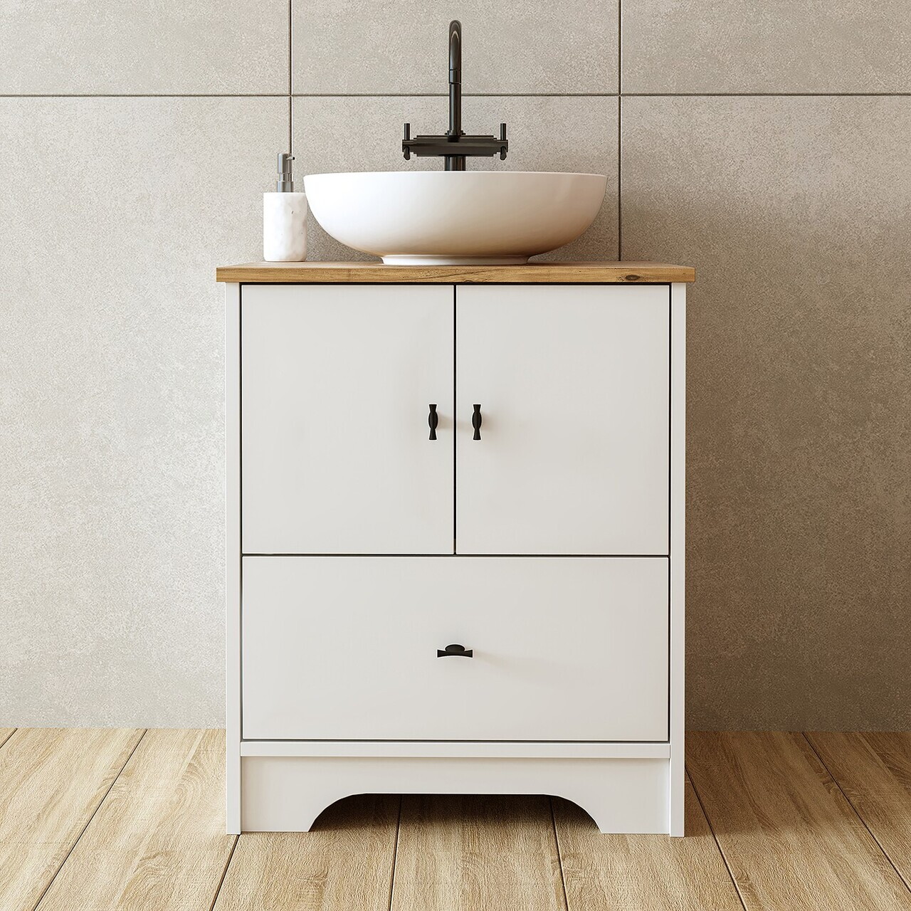 Dulap de baie cu chiuvetă, Hanah Home, 2379, 60x72x45 cm, MDF-LAM, Alb mat — imaginea 2