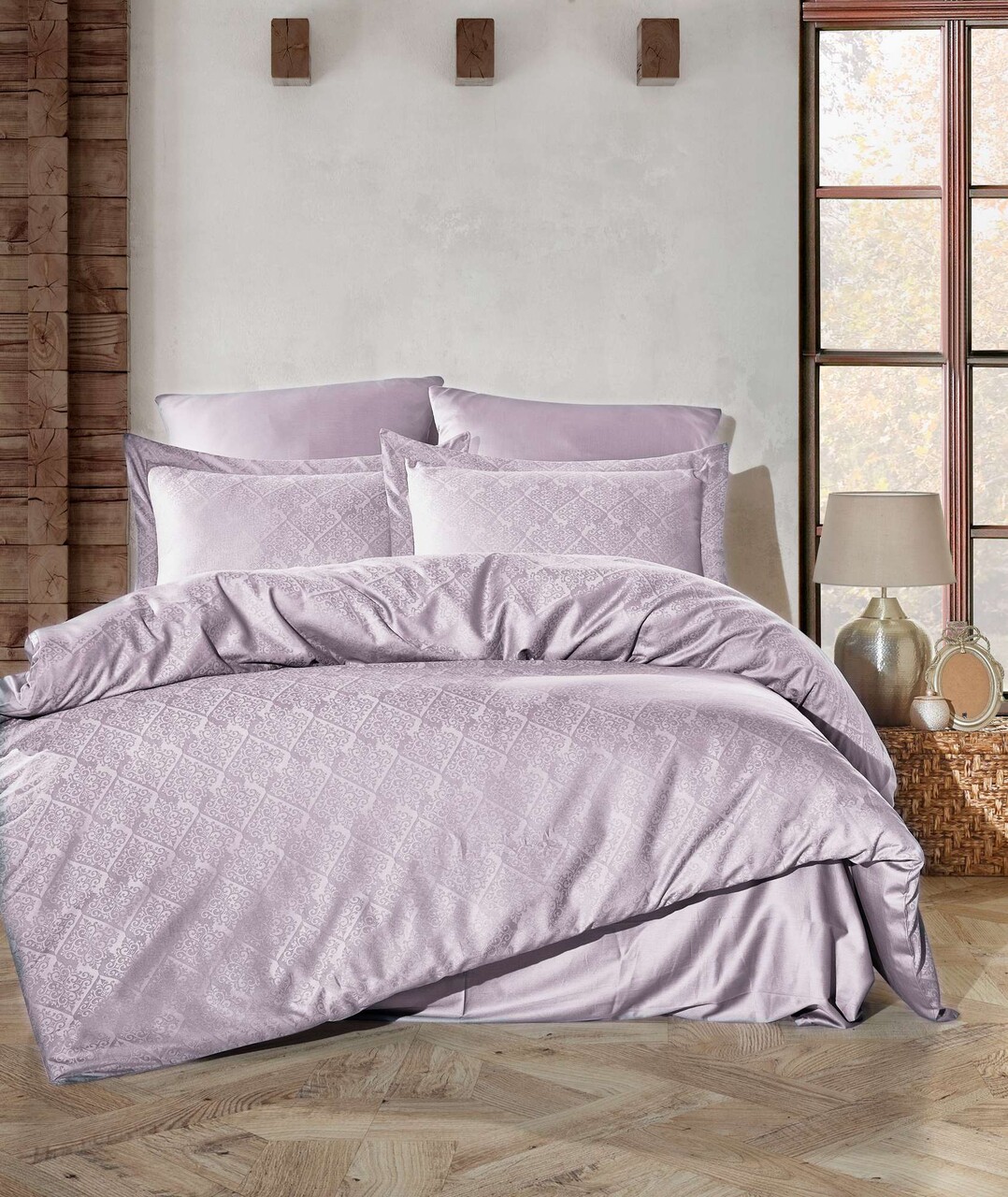 Lenjerie de pat dubla, Harley - Lilac, Şaheser, Bumbac Satinat