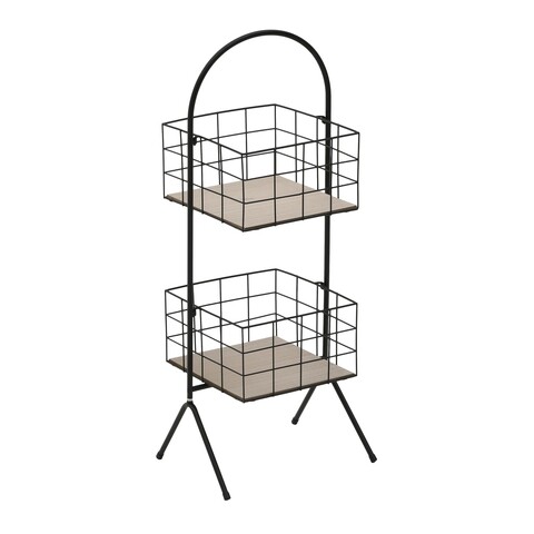 Etajera cu 2 cosuri InArt, 31 x 26 x 82 cm, fier/lemn de mesteacan