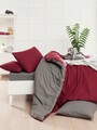 Lenjerie de pat pentru o persoana, Mijolnir, Cift Yonlu 183MJR02290, 2 piese, bumbac ranforce, visiniu/gri