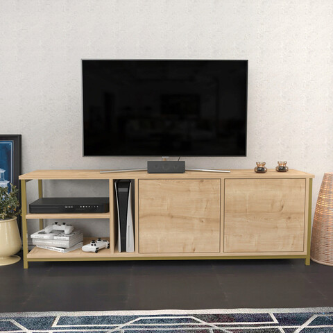 Comoda tv, retricy, primrose, 160x35.3x50.8 cm, pal, stejar / aur