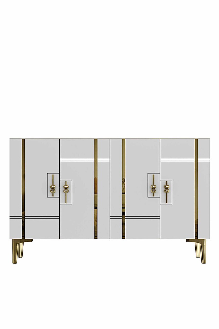 Consola, Hanah Home, Ilay 120, 120x75x32 cm, Stejar Safir / Alb / Auriu — imaginea 4