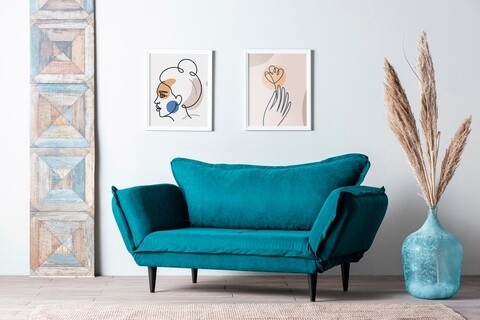 Canapea extensibila Vino Daybed, Futon, 3 locuri, 200×70 cm, metal, petrol verde Futon