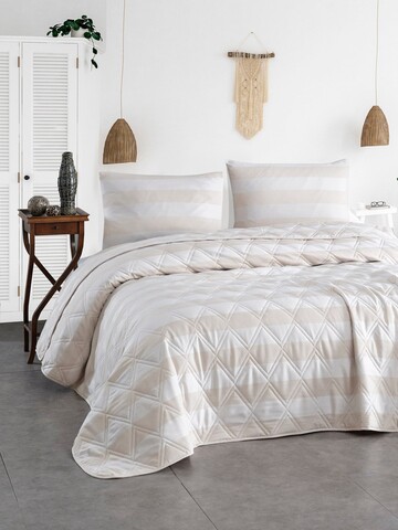 Cuvertura matlasata dubla, Max Yollu Saten - Beige, EnLora Home, 70% bumbac / 30% poliester