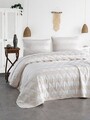 Cuvertura matlasata dubla, Max Yollu Saten - Beige, EnLora Home, 70% bumbac / 30% poliester