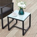 Set 2 scaune si masuta pentru gradina/terasa, Songmics, polietilena/otel/sticla, gri/negru