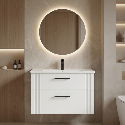 Dulap de baie cu chiuvetă, Hanah Home, Bari 85 v2, Alb mat