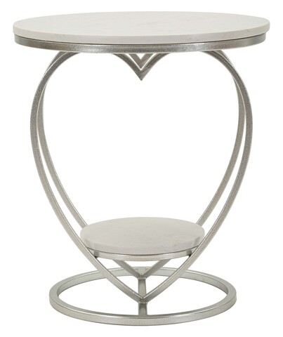 Masuta de cafea Heart, Mauro Ferretti, 40x45.5 cm, fier/marmura, argintiu/alb