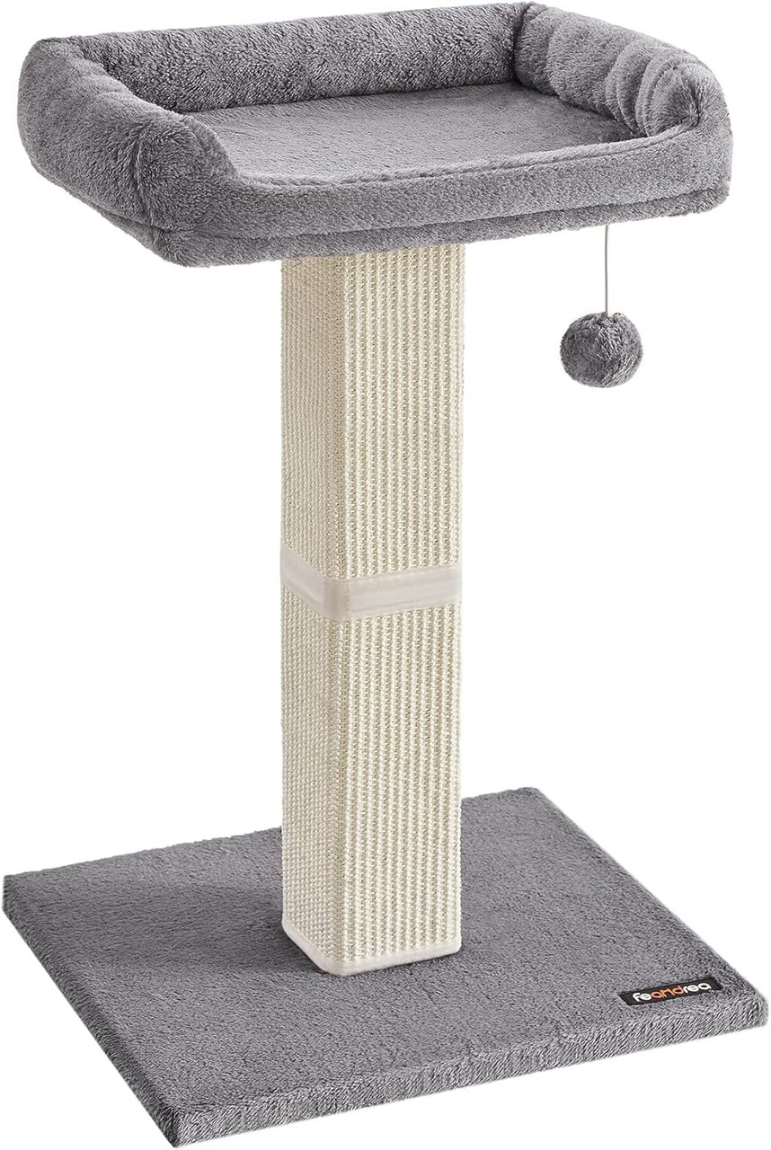 Stalp de zgariat pentru pisici / turn de catarat pentru pisici, Feandrea, 50x40x68 cm, MDF/plus/sisal, gri deschis - 1 | YEO