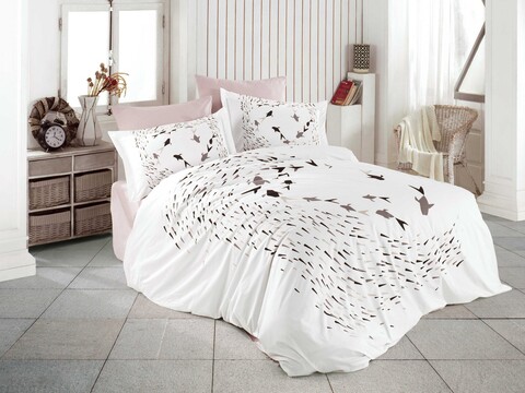 Lenjerie de pat dubla, 4 piese, 200x220 cm, 100% bumbac poplin, hobby, delfina, bej