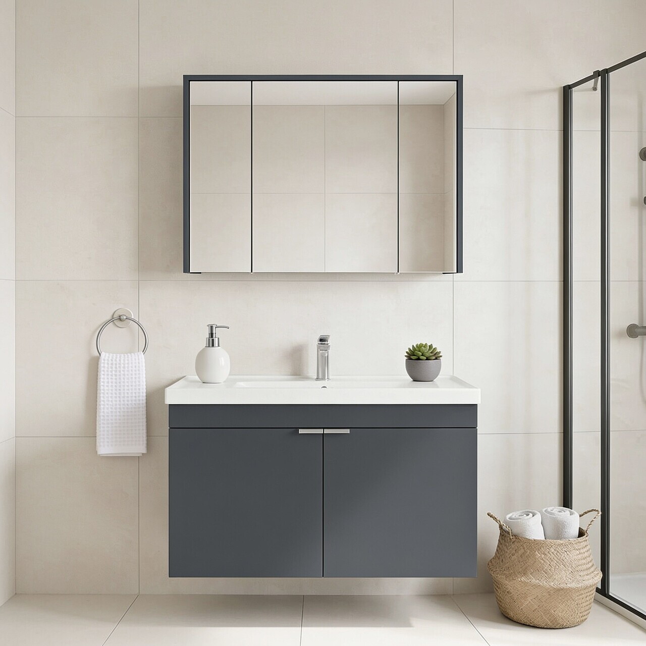 Set Dulap de Baie cu Chiuvetă și Oglindă (2 Piese), Hanah Home, Desna 100, Antracit mat — imaginea 2