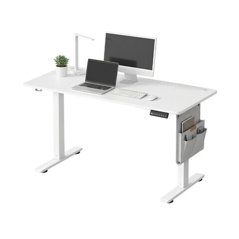 Birou electric cu inaltime reglabila, Songmics, 180x80x72-120 cm, functie de memorare a 4 inaltimi, alb cloud