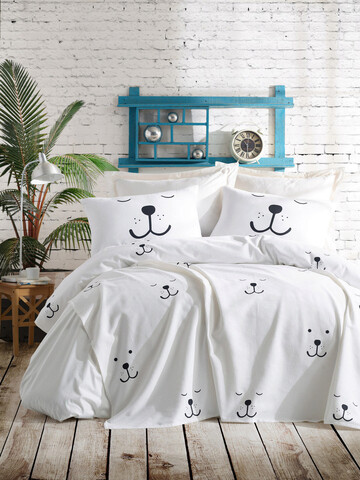 Set cuvertura pique dubla, Eles – White, EnLora Home, Bumbac bumbac imagine 2022