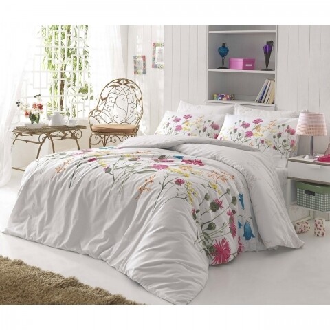 Lenjerie de pat dubla Nergis Bright, 4 piese, 240 x 260 cm, 100% bumbac ranforce, multicolora