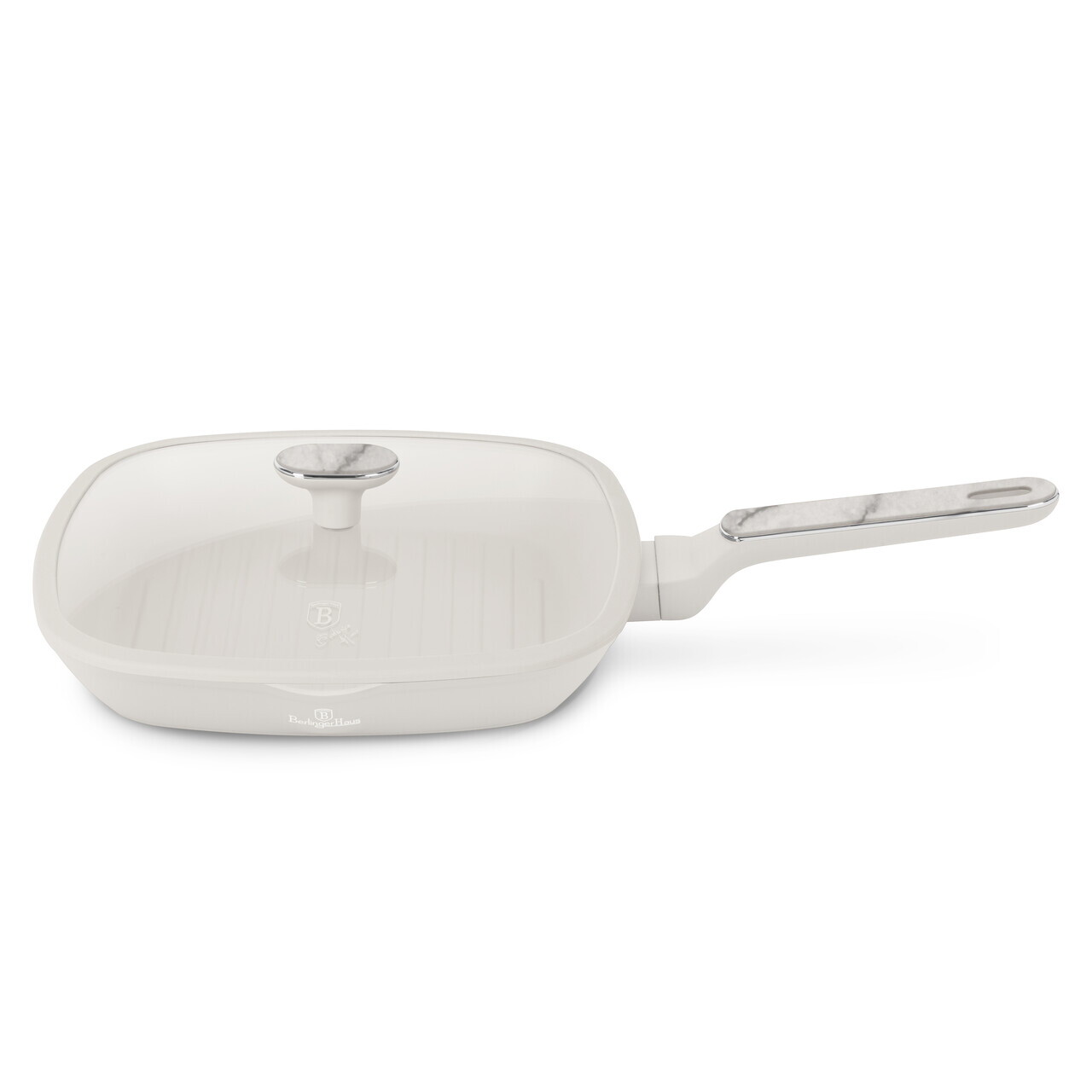 Tigaie grill cu capac Berlinger Haus, Sahara Marble, 28 cm, 2.1 L, aluminiu forjat, crem mat/marmura - imagine 3