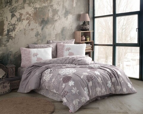 Lenjerie de pat pentru o persoana, 3 piese, 160x220 cm, 100% bumbac ranforce, hobby, rixos, maro