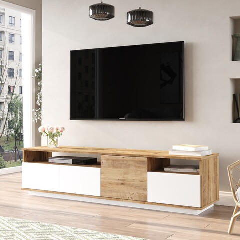 Comoda TV FR5 – AW, Locelso, 180×44.5×44.6 cm, natural/alb 180x44.5x44.6