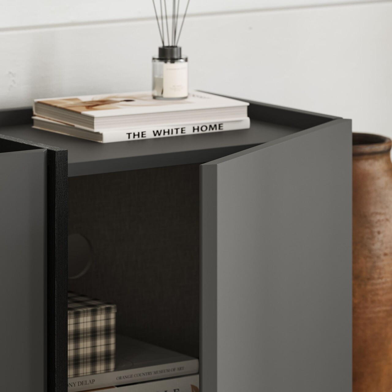 Comoda TV, Nordure, Lowen, 180x46x35 cm, Antracit / Negru - imagine 4