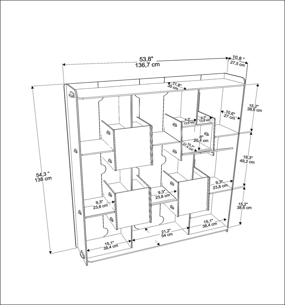 Corp biblioteca, Zena Home, Alimo, 136.7x138x27.5 cm, PAL, Stejar