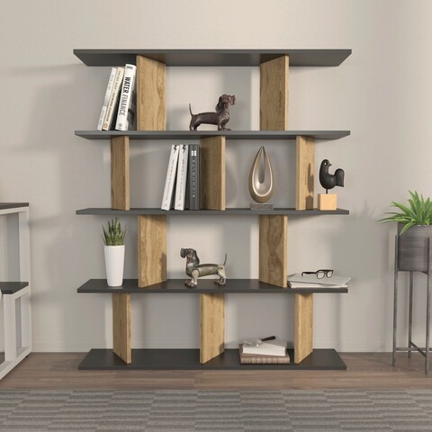 Corp biblioteca, zena home, grace, 120x141x24.6 cm, pal, negru / stejar