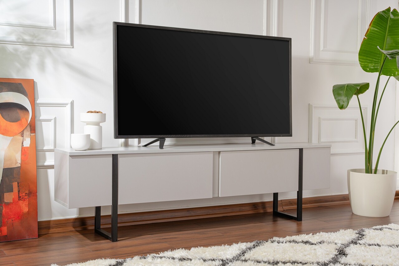 Comoda TV, Nordure, Serenity, 180x50x29.5 cm, Gri/Negru