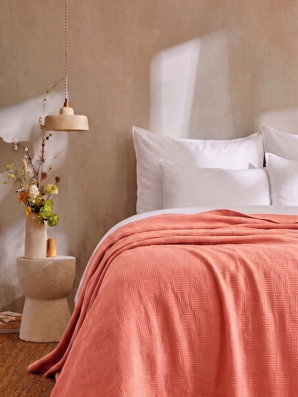 Cuvertura pique Single, L'essentiel Maison, Checked, Roz somon