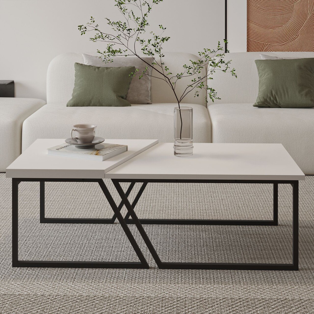 Set masute de cafea, Hanah Home, Verona P0024623, PAL, Alb - imagine 2