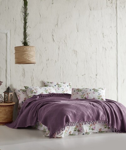 Set cuvertura pique dubla, Mona v2 - Plum, Şaheser, Bumbac