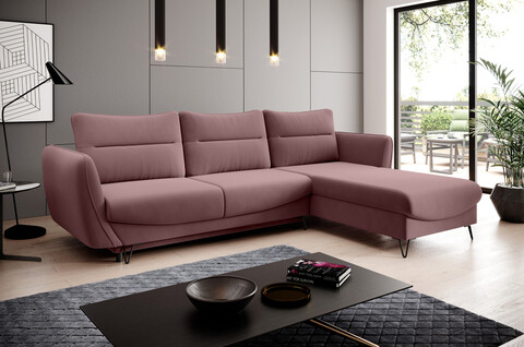 Coltar extensibil dreapta 3 locuri ELTAP, RT-24VE, Silva, 276x201x100 cm, lemn/poliester, roz inchis