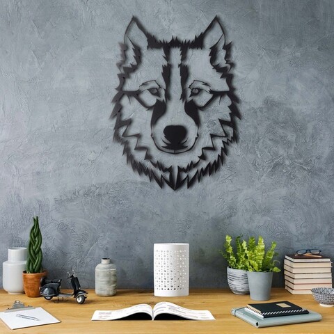 Decoratiune de perete, wolf, metal, dimensiune: 38 x 50 cm, negru