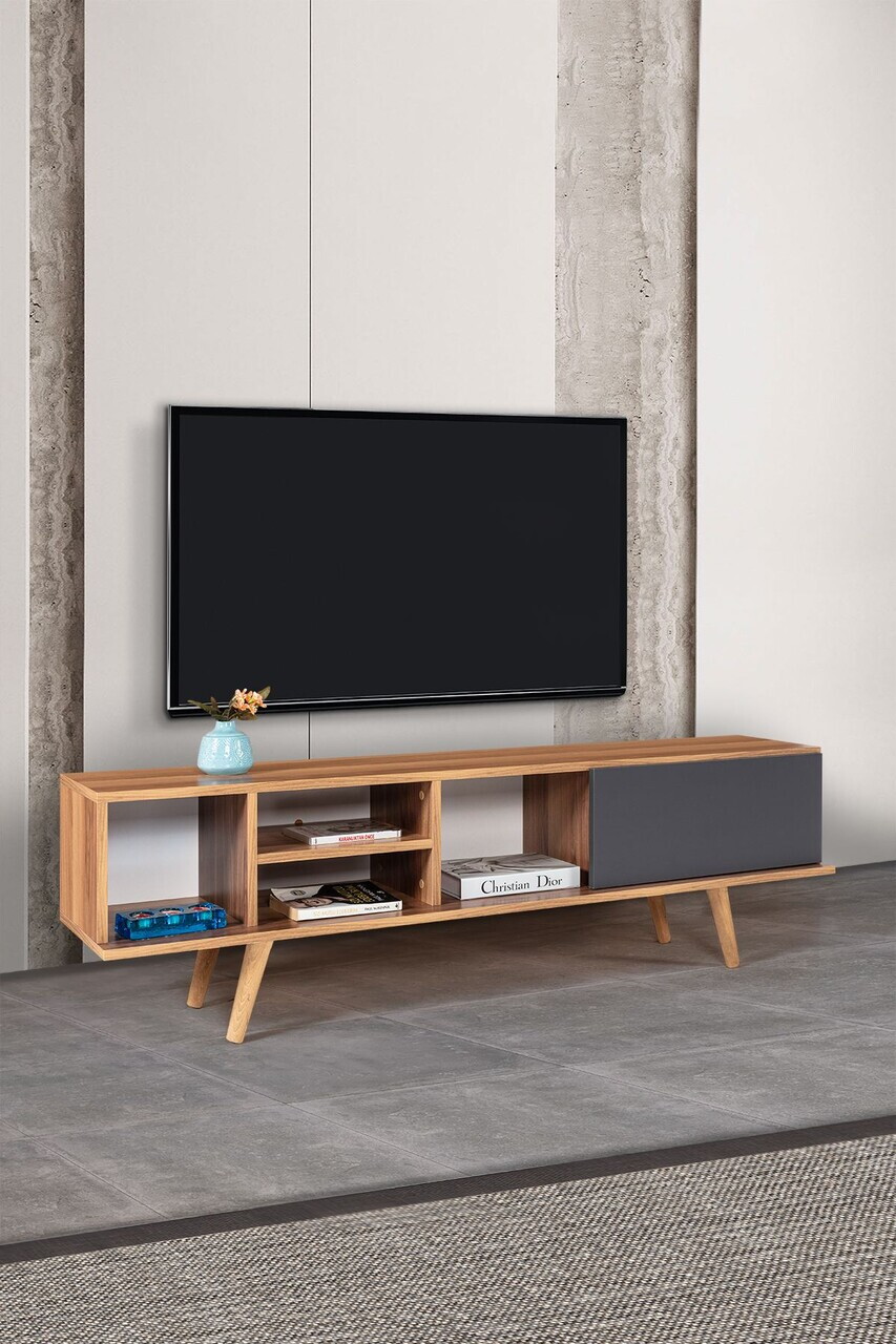 Comoda TV, Hanah Home, Ela 3631, 160x47x35 cm, PAL, Nuc / Antracit — imaginea 4