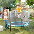 Trambulina copii cu plasa de siguranta Kidine, InnovaGoods, max 80kg, Ø140 x 120 cm, albastru/negru