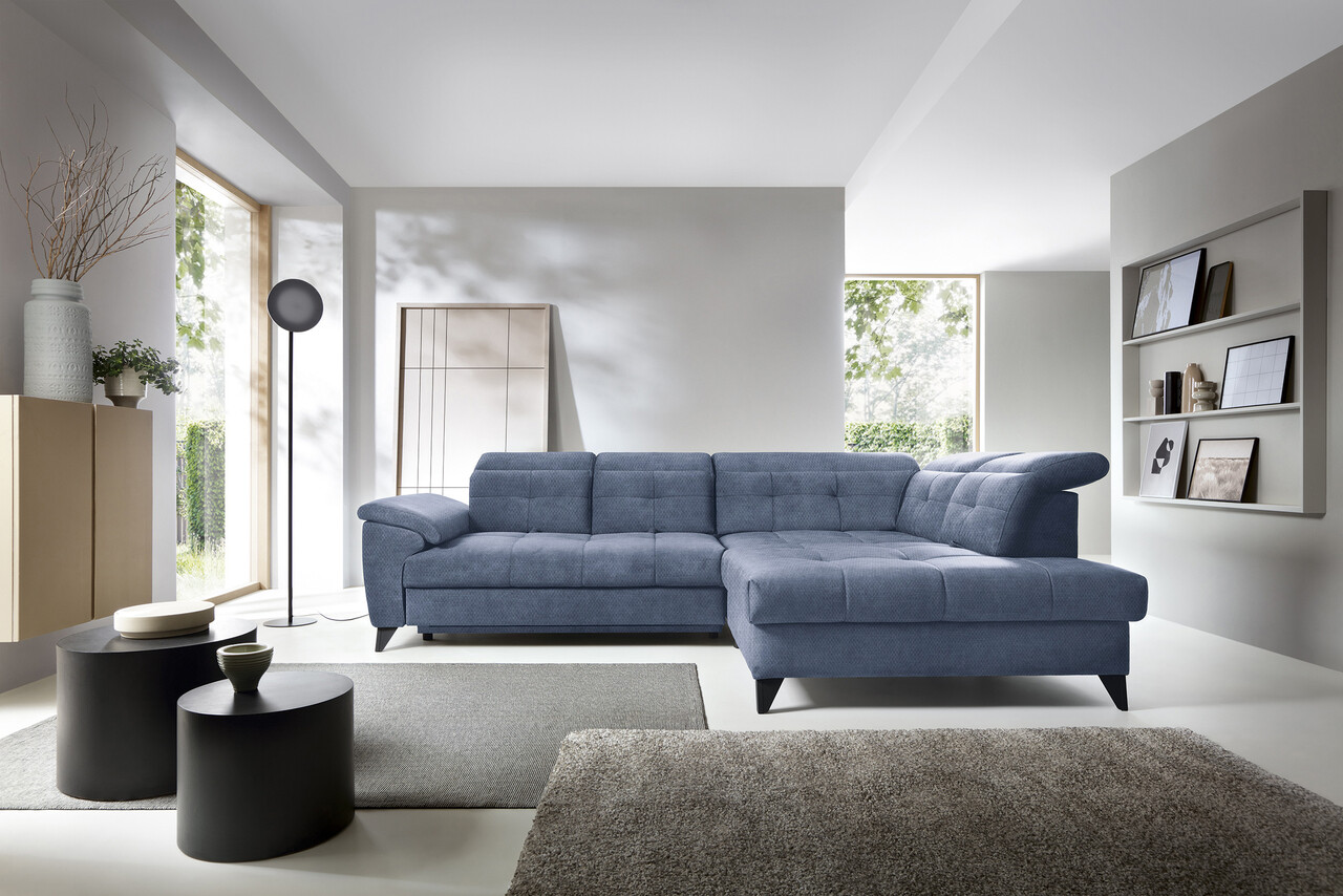 Coltar extensibil dreapta 5 locuri ELTAP, RT-40RAQ, Inferne, 297x210x107 cm, lemn/poliester, albastru deschis