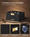 Cutie de ceasuri cu 2 niveluri si oglinda, Ronne, Songmics, 27.3x19.5x14.5 cm, 8 compartimente, piele ecologica/metal, negru