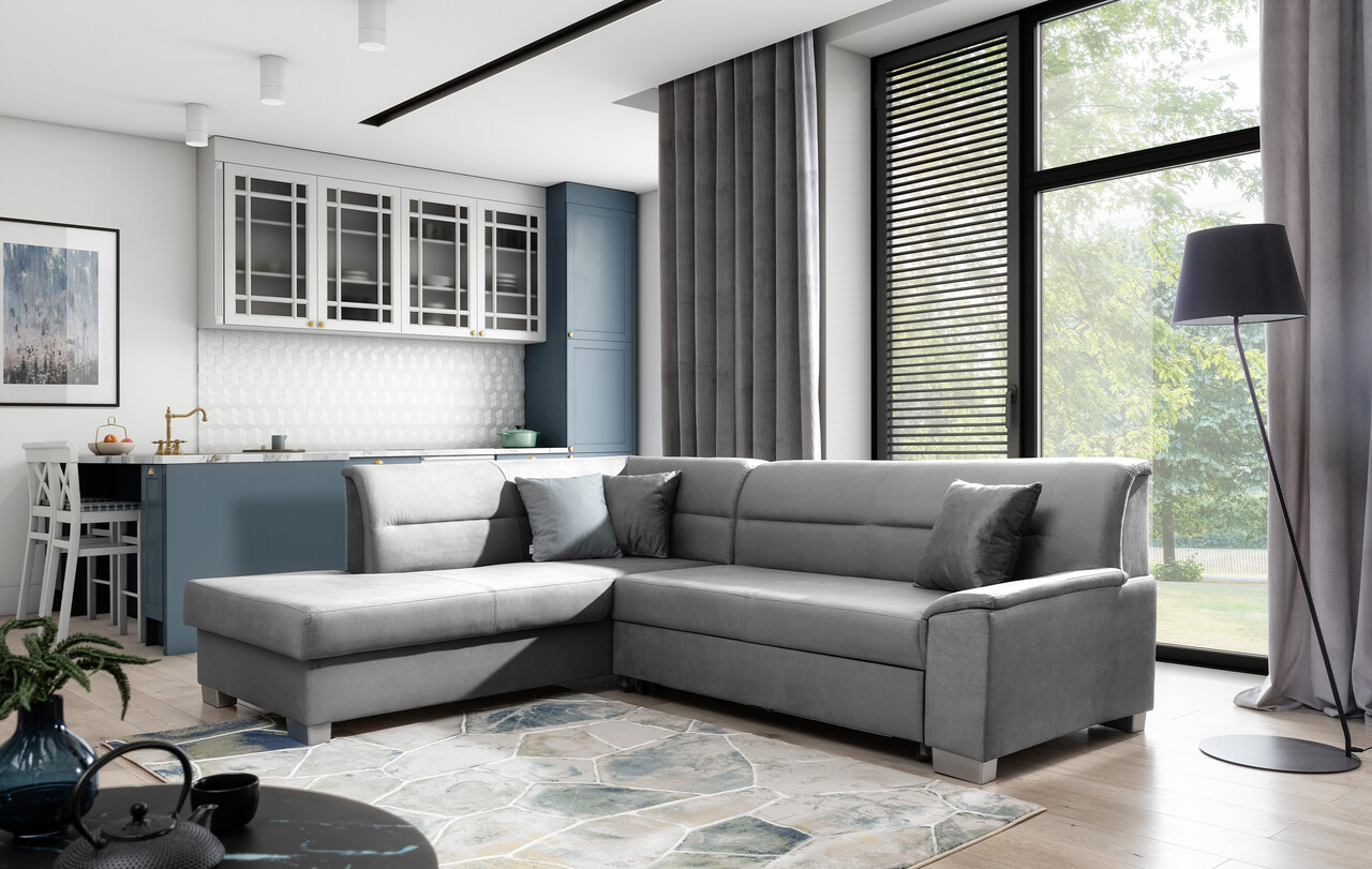 Coltar extensibil stanga 4 locuri ELTAP, BR52, Bergen, 247x214x83 cm, lemn/poliester, gri - 1 | YEO