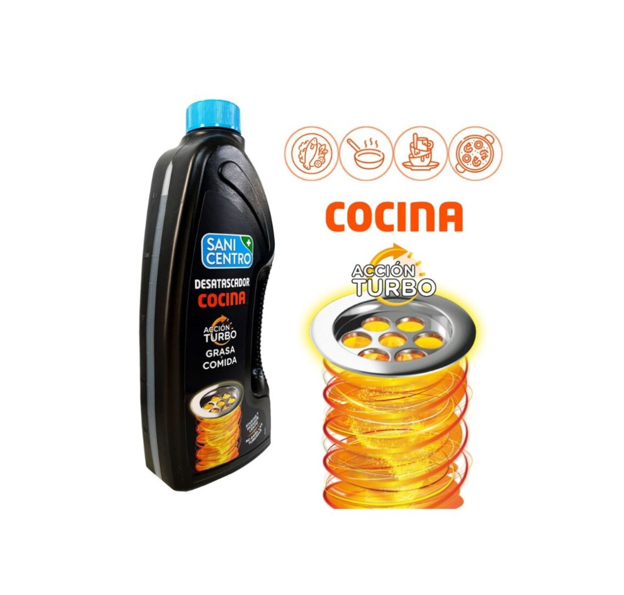 Solutie pentru desfundat tevi bucatarie 1 L, Action Turbo, Sanicentro