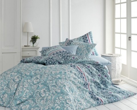Lenjerie de pat dubla, 4 piese, 100% bumbac ranforce, Nazenin Home, Delhi Mint, verde