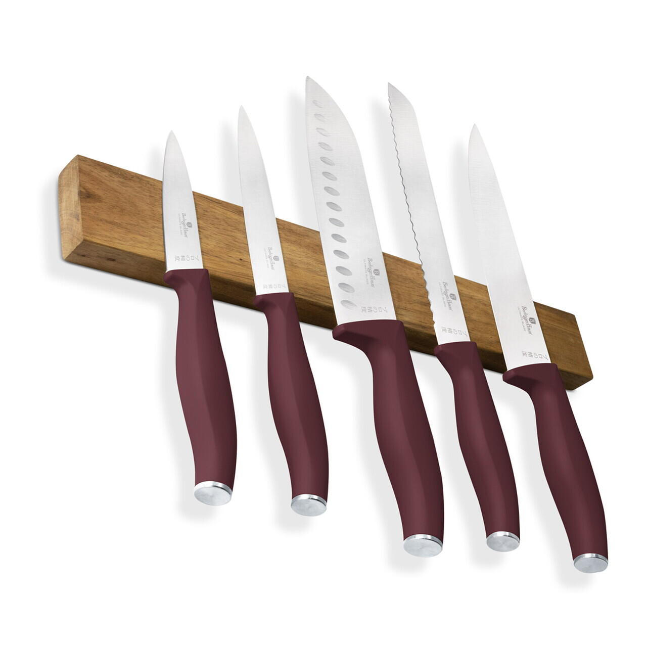 Set 5 cutite cu suport magnetic Berlinger Haus, Leonardo, inox/lemn, visiniu mat/natur - imagine 5